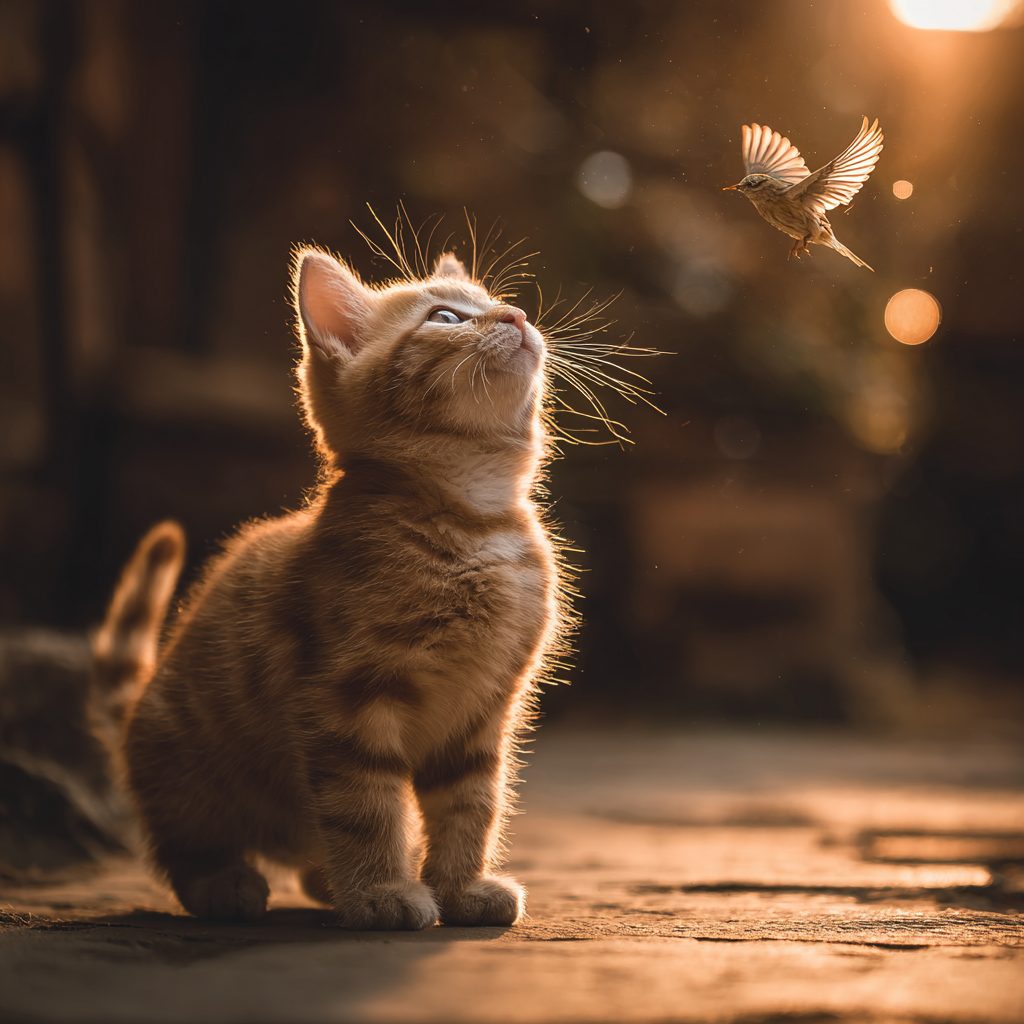 Katze starrt Vogel an
